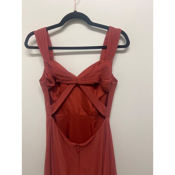 Wedding Guest Rust Sleeveless Evening Gown With Side Slit & Open Back Design - Picture 6 of 13